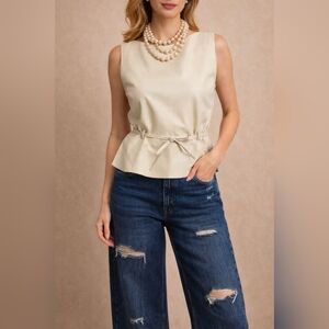 Elegant Guiliana Terso Cream Sleeveless Soft Leather Top